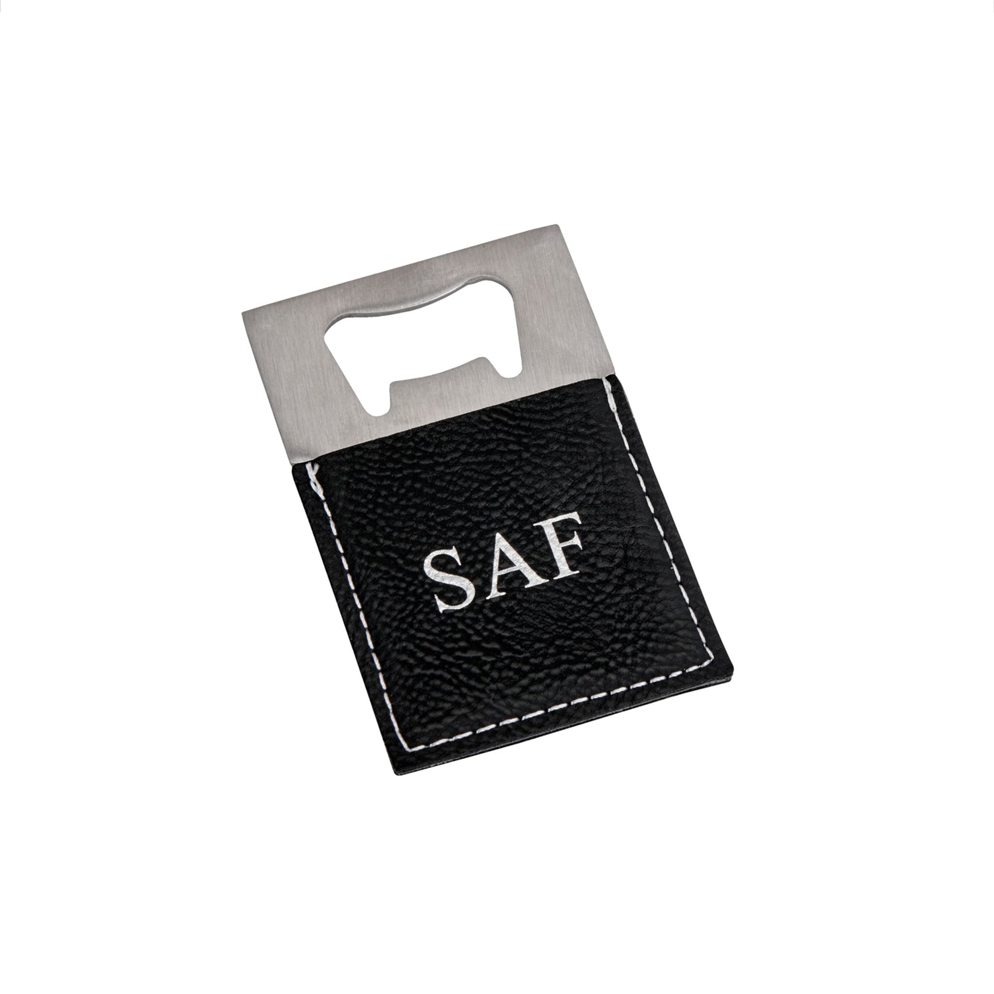 Black Leatherette Bottle Opener - 3.5" x 2"