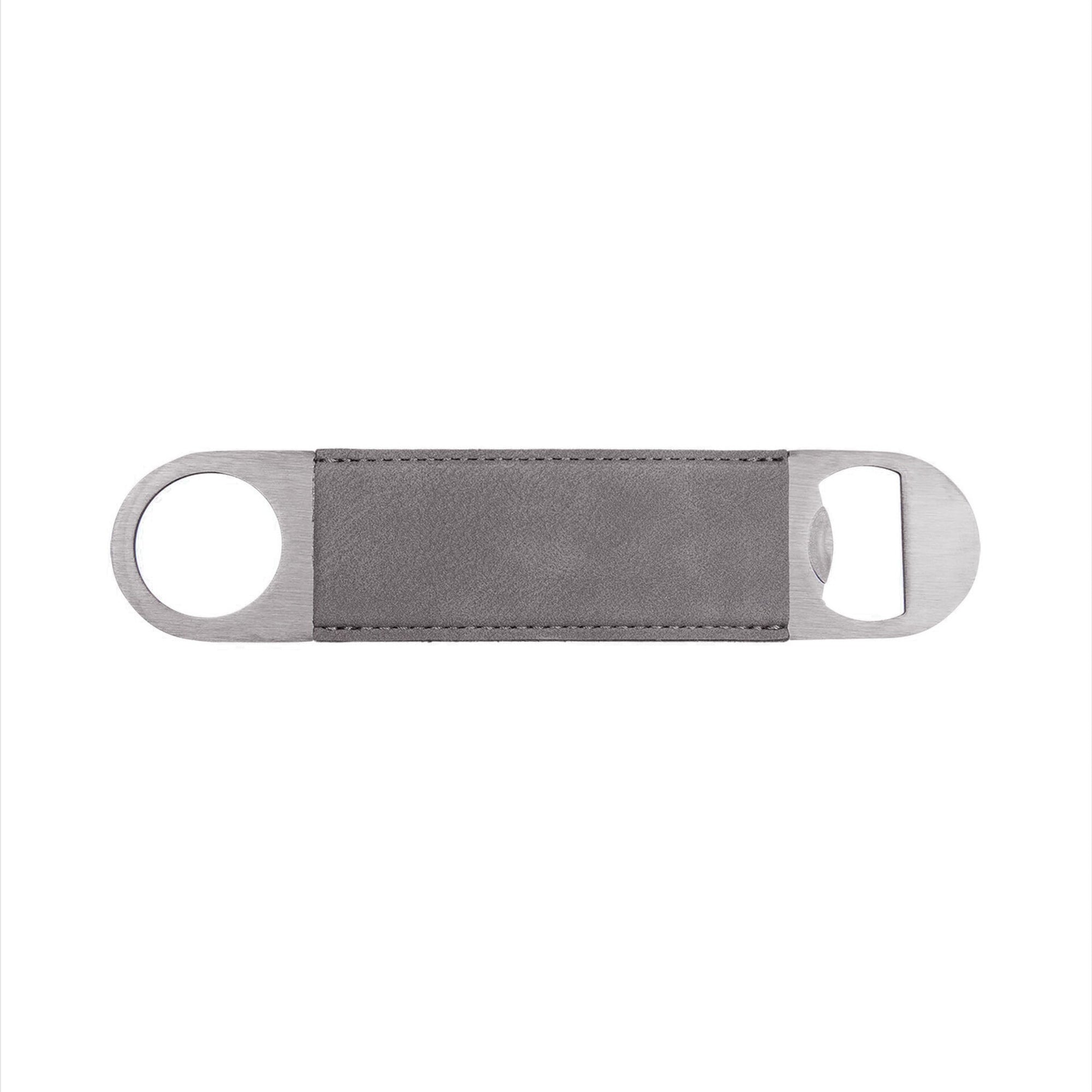 Grey Leatherette Stainless Steel Bottle Opener - 7" x 1.5"