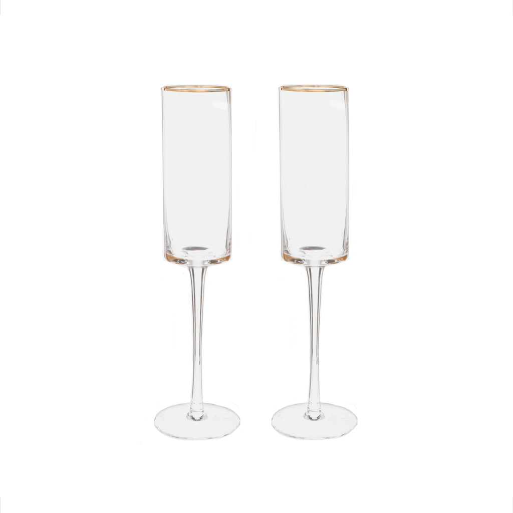 Gold-Rim Champagne Flutes Set - 8 oz