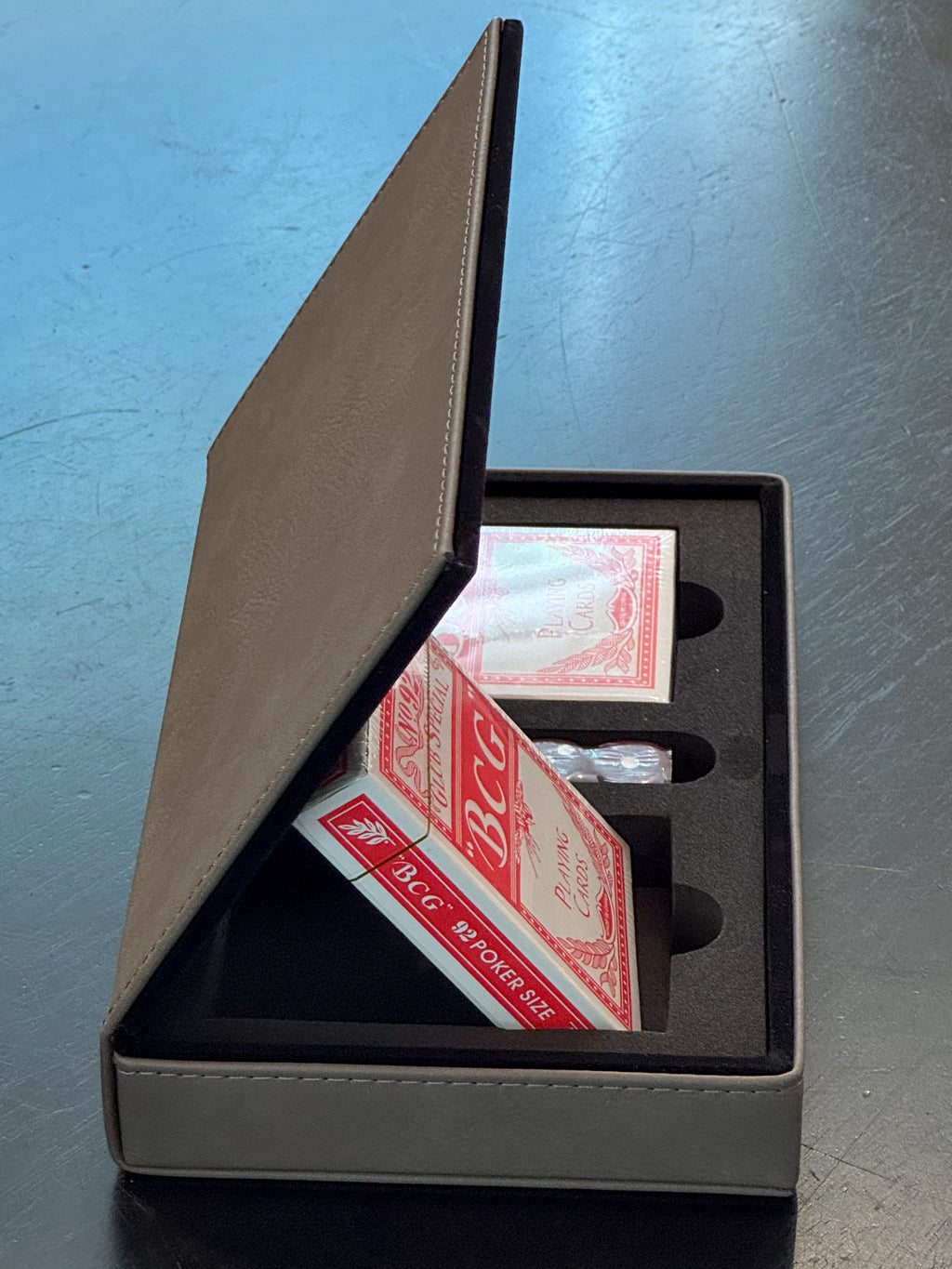 Leatherette 2 Card Deck Set, Grey 5" X 7.75"