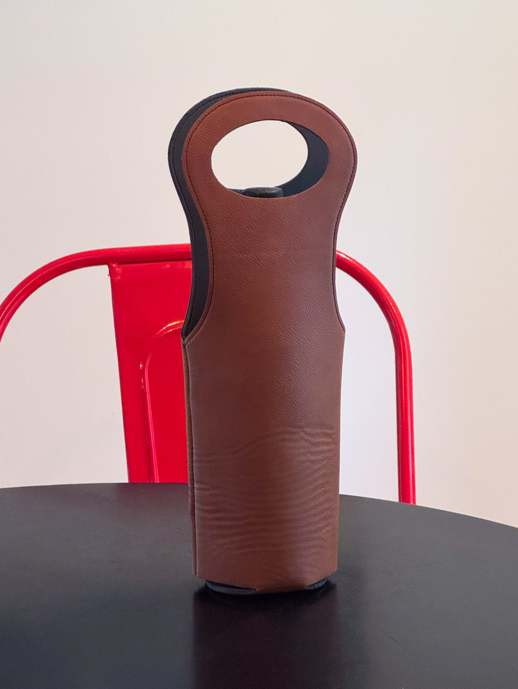 Leatherette Wine Holder in Caramel - 14.5"