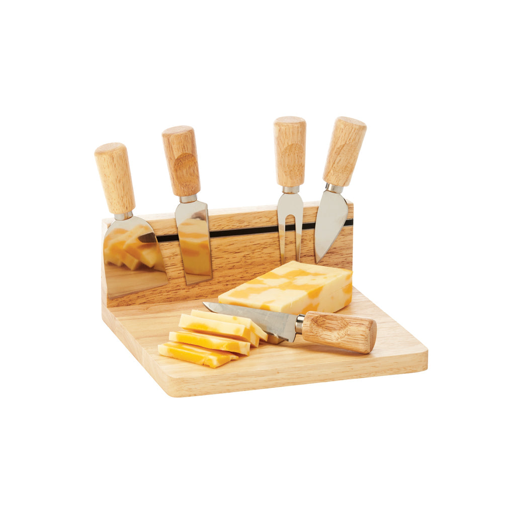 Rubberwood Magnetic Cheese Board Set with 5 Tools_4