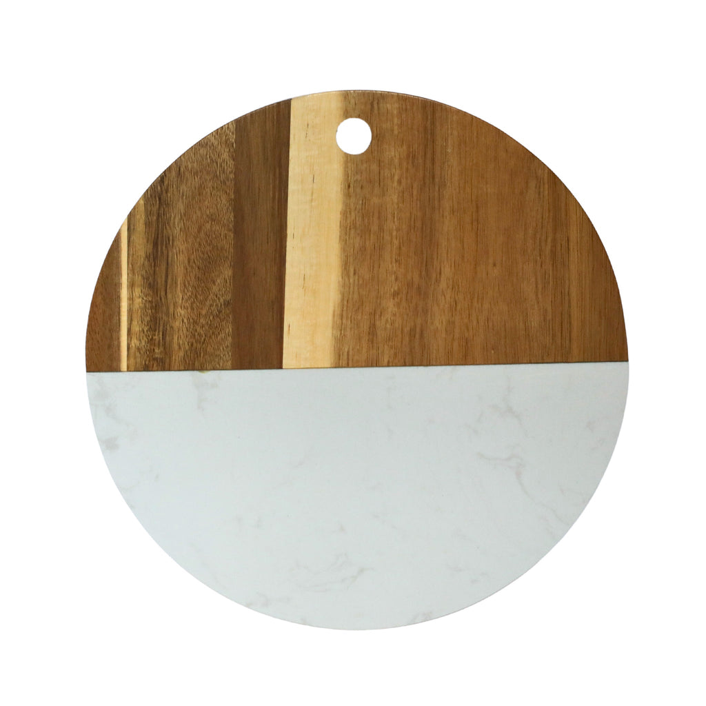 White Marble and Acacia Wood Round Board - 12"_3