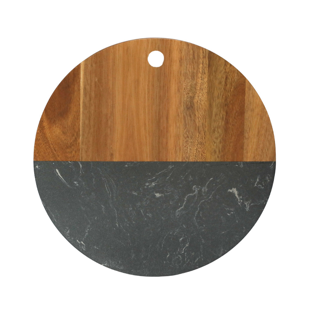 Black Marble and Acacia Wood Round Board - 12"_1
