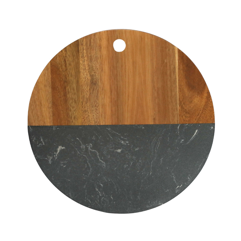 Black Marble and Acacia Wood Round Board - 12"_3