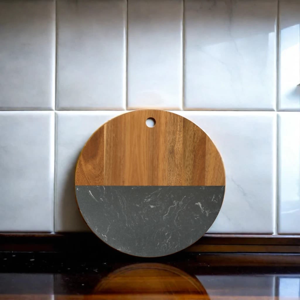 Black Marble and Acacia Wood Round Board - 12"_lifestyle