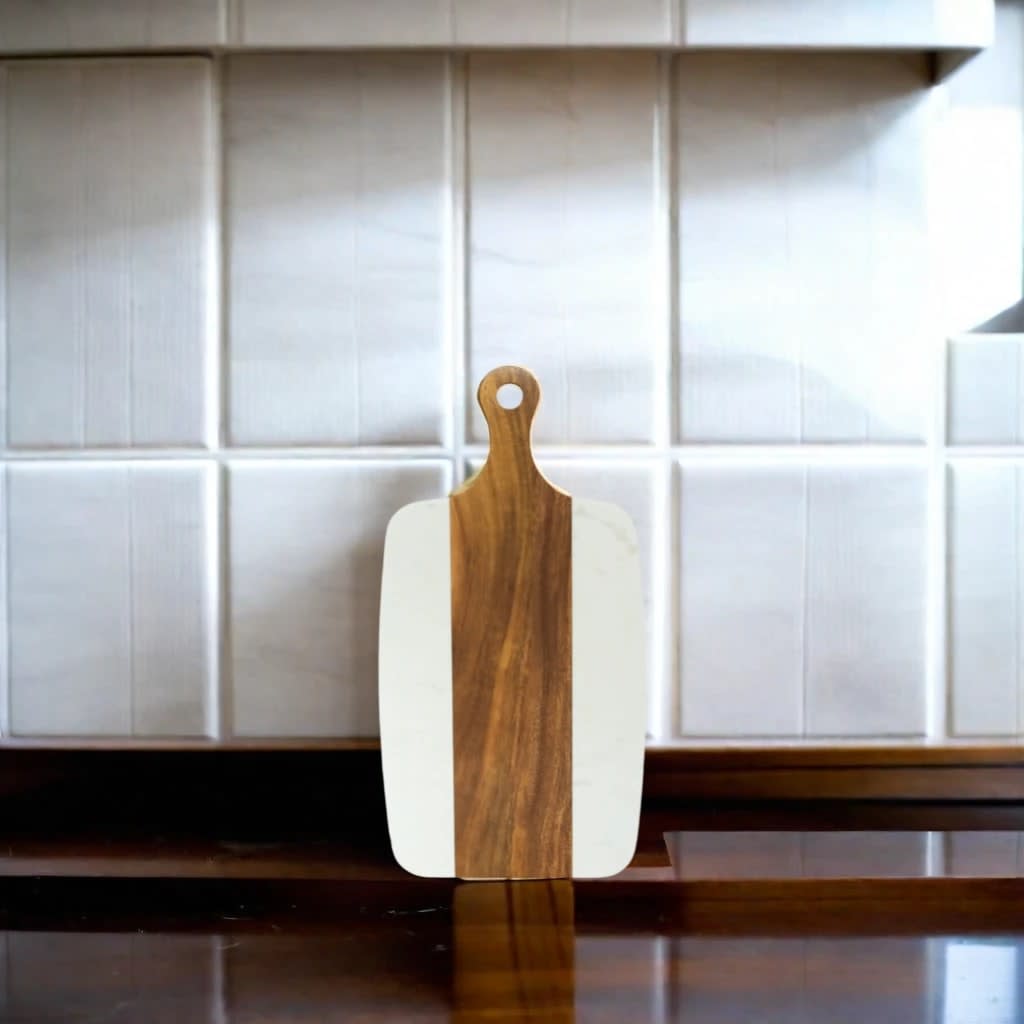 White Marble and Acacia Wood Center Handled Board_lifestyle