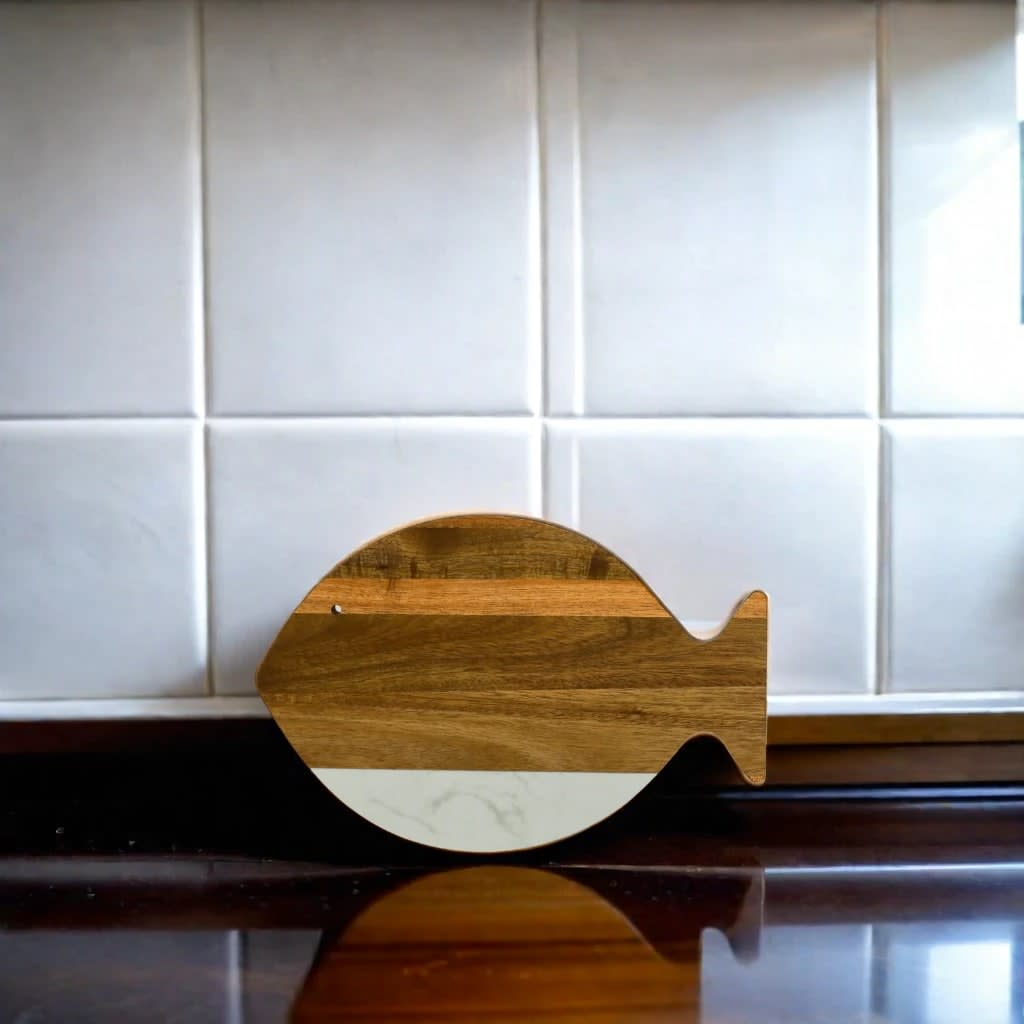 White Marble and Acacia Wood Fish Board_lifestyle