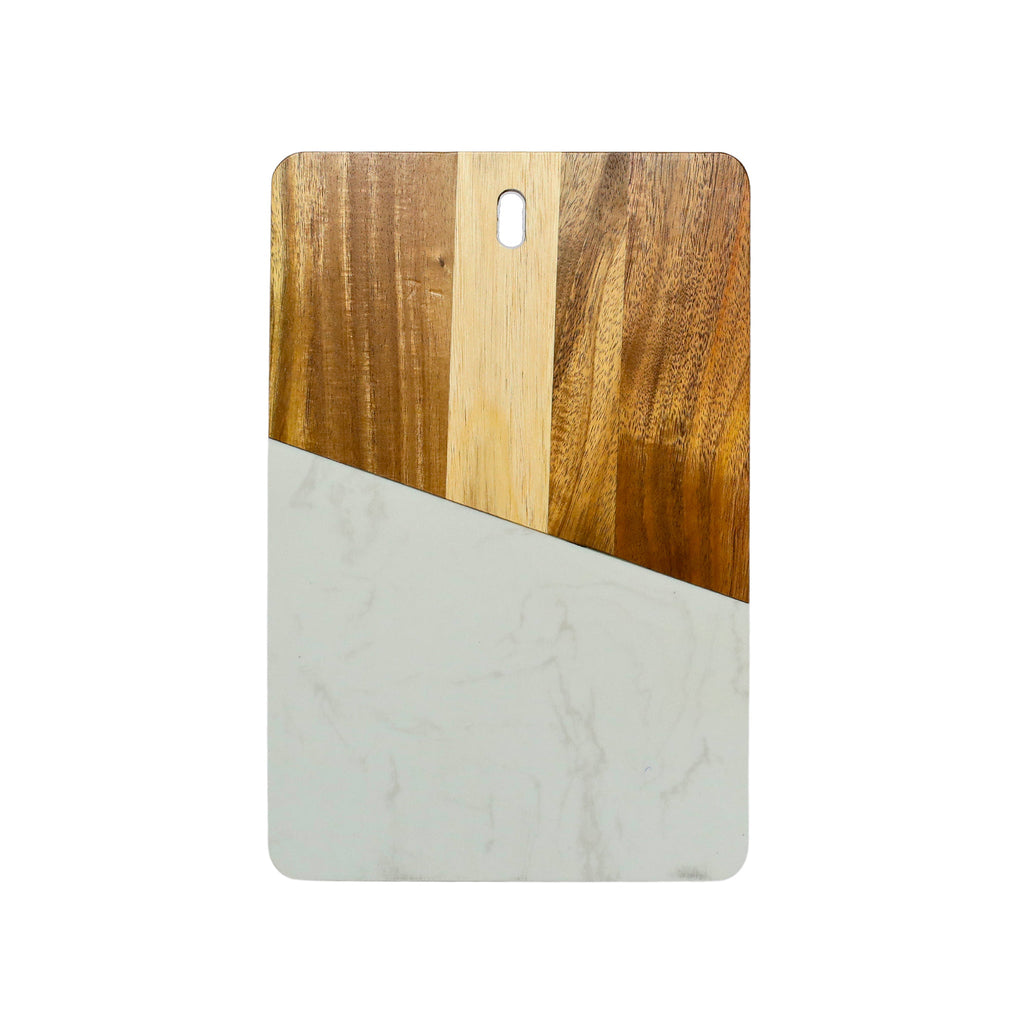 White Marble and Acacia Wood Rectangular Diagonal Board_1