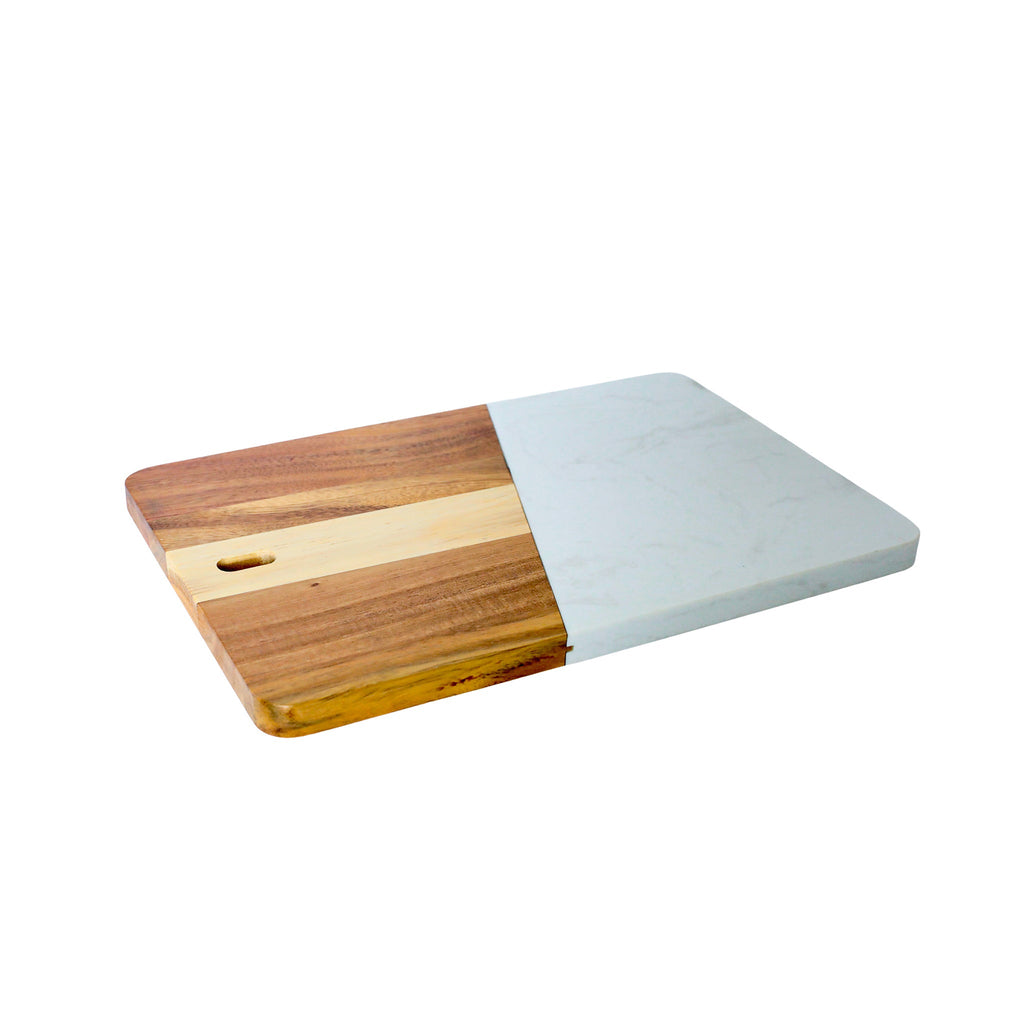 White Marble and Acacia Wood Rectangular Diagonal Board_2