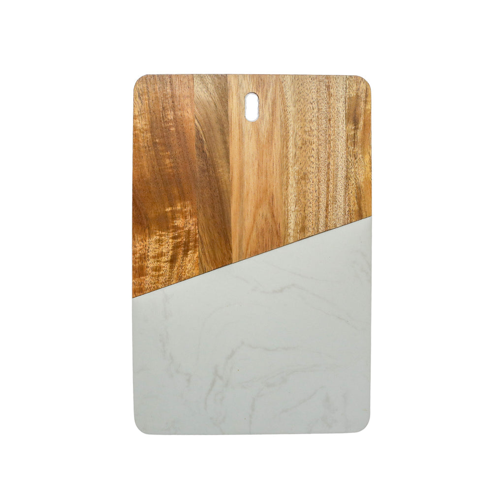 White Marble and Acacia Wood Rectangular Diagonal Board_3