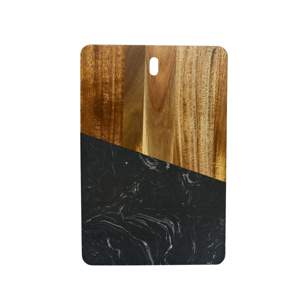 Black Marble and Acacia Wood Rectangular Diagonal Board_1