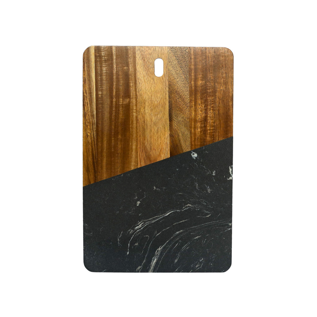 Black Marble and Acacia Wood Rectangular Diagonal Board_3