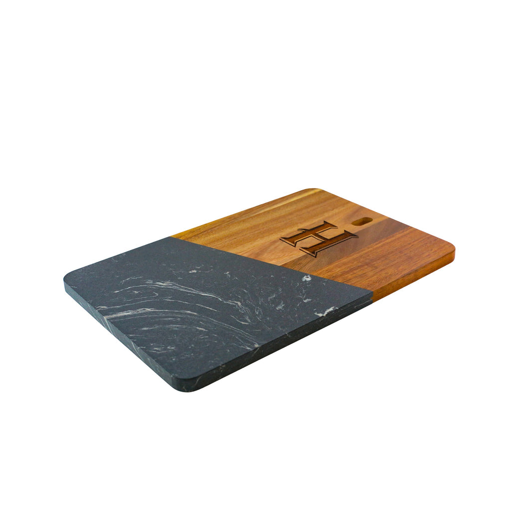 Black Marble and Acacia Wood Rectangular Diagonal Board_4