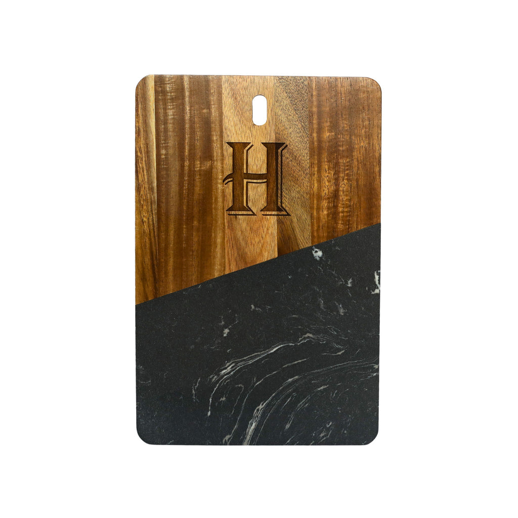 Black Marble and Acacia Wood Rectangular Diagonal Board_5