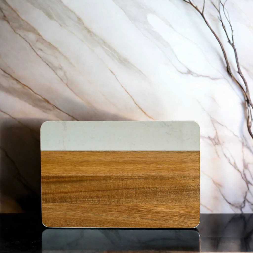 White Marble and Acacia Wood Rectangle Board_lifestyle