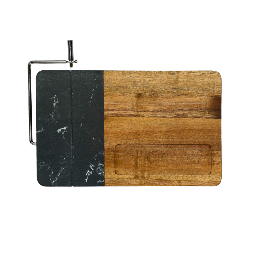 Black Marble and Acacia Wood Board with Slicer_1