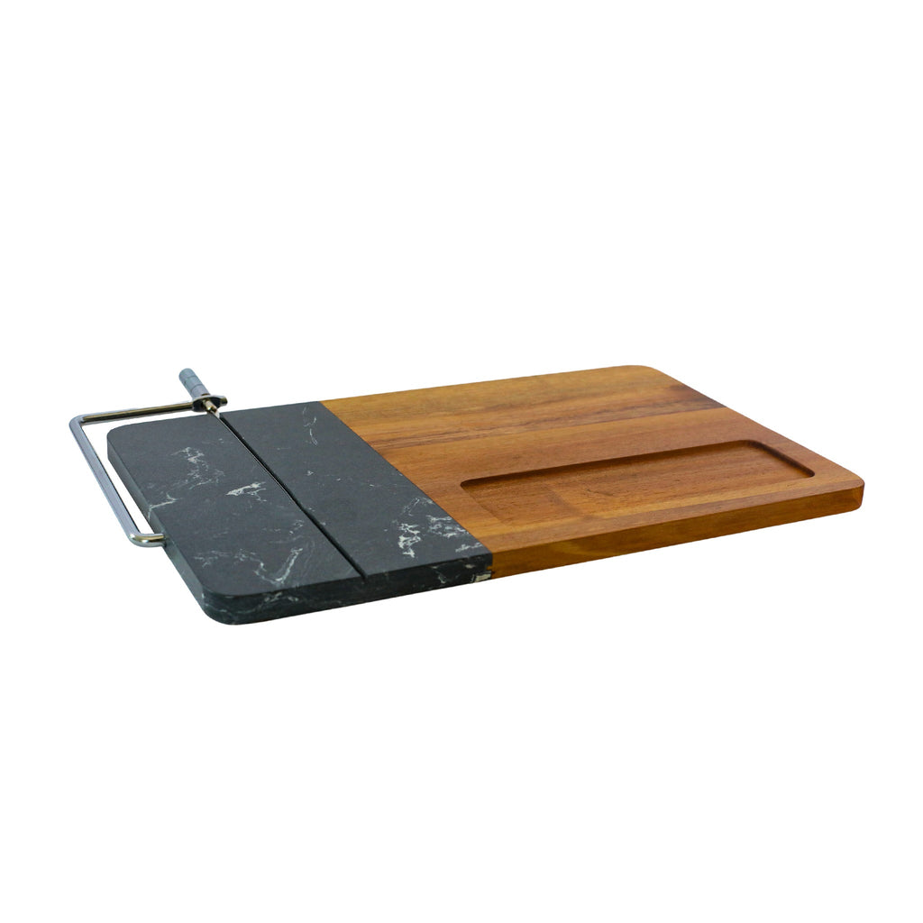 Black Marble and Acacia Wood Board with Slicer_2