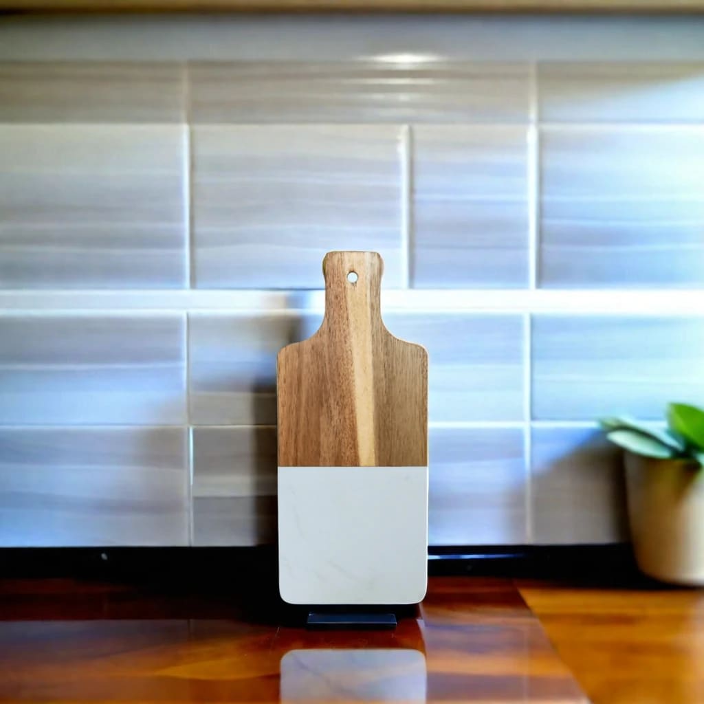 White Marble and Acacia Wood Handled Board_lifestyle