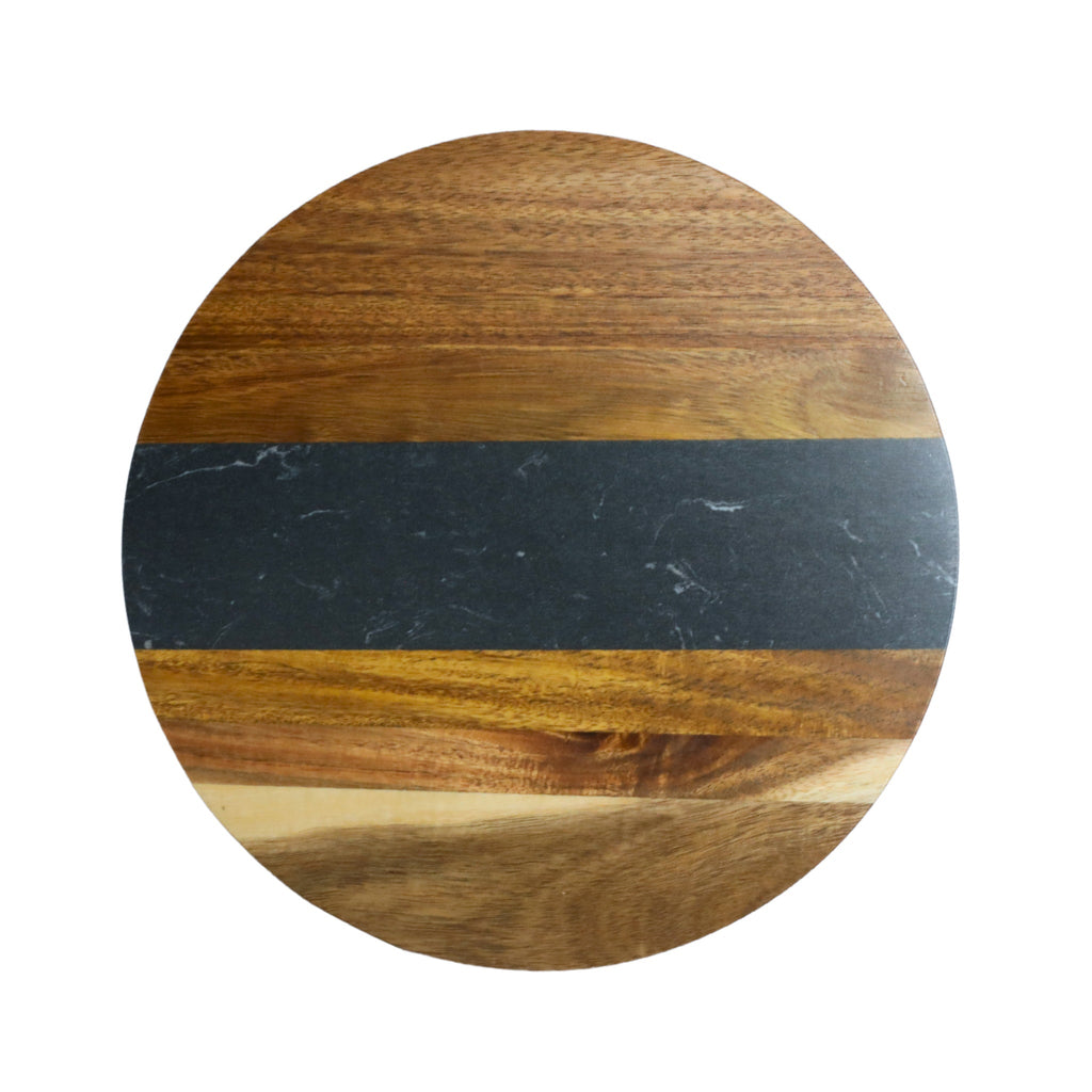 Black Marble Stripe and Acacia Wood Round Board - 11"_3