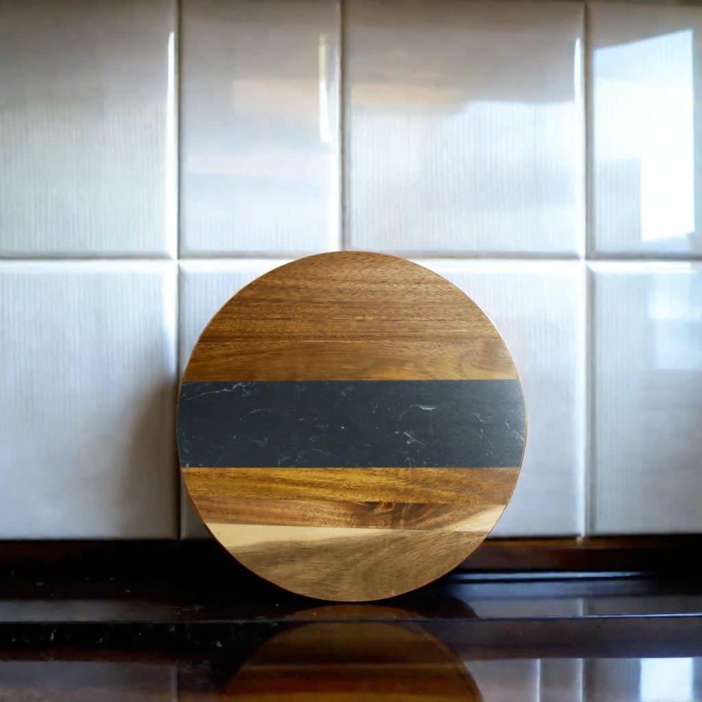 Black Marble Stripe and Acacia Wood Round Board - 11"_lifestyle
