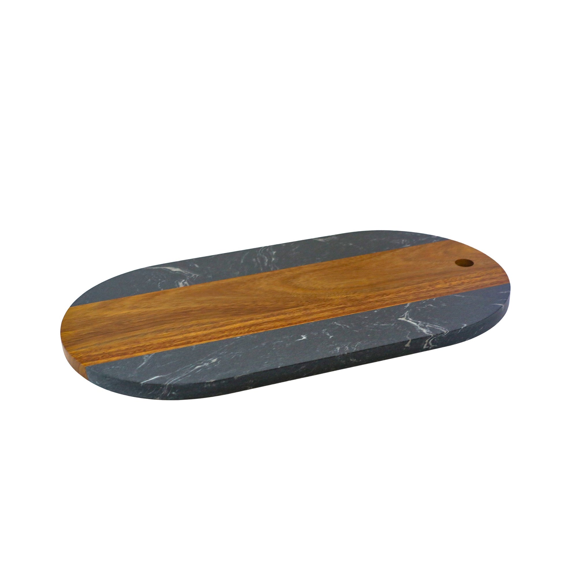 Black Marble and Acacia Wood Oval Board
