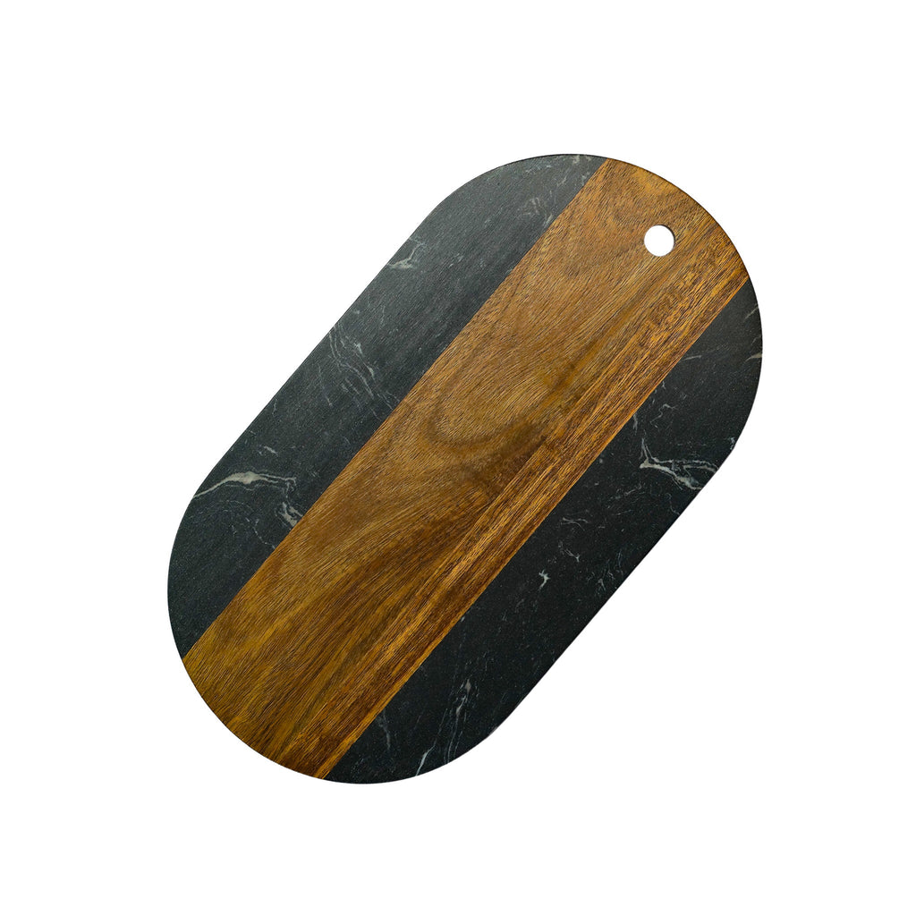 Black Marble and Acacia Wood Oval Board_3