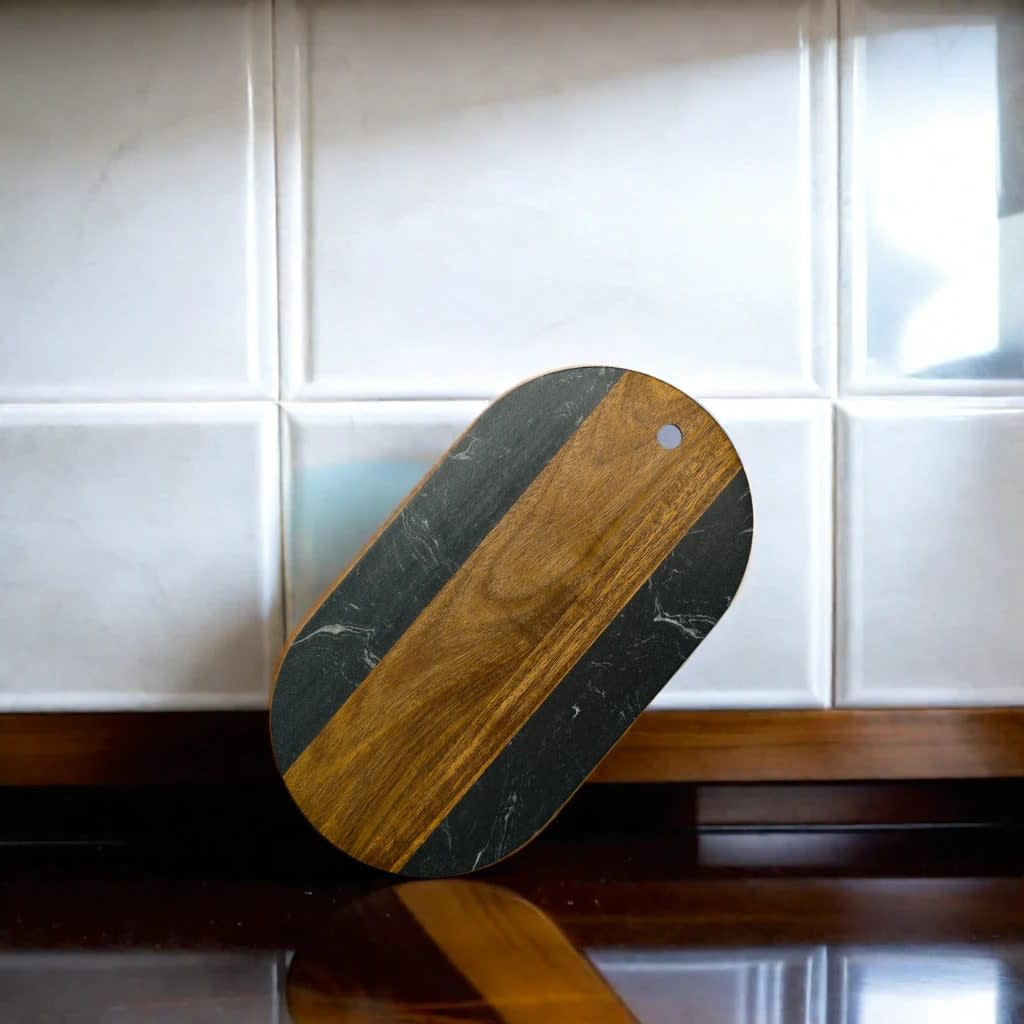 Black Marble and Acacia Wood Oval Board_lifestyle
