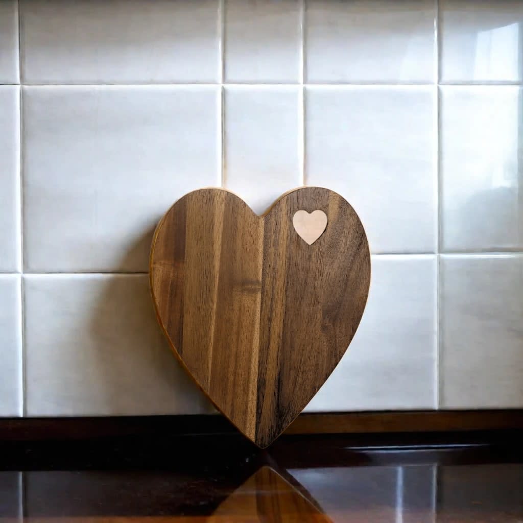 Heart Shaped Acacia Wood Board - 9.75" x 12"