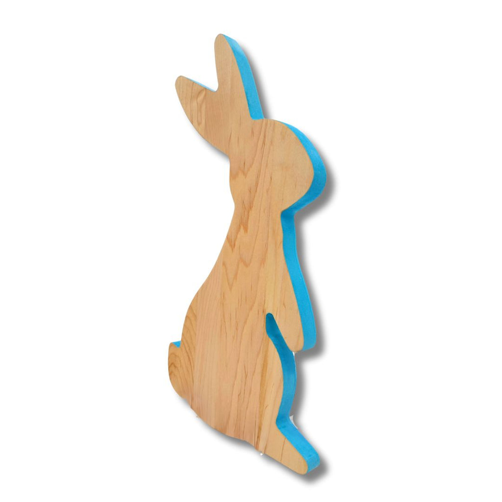 Standing Wood Bunny Board with Blue Milk Paint Outline_2