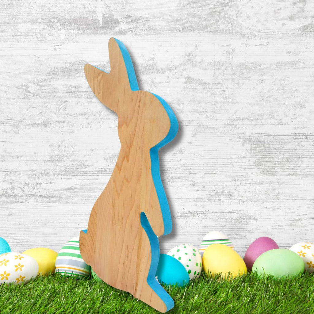Standing Wood Bunny Board with Blue Milk Paint Outline_lifestyle_2