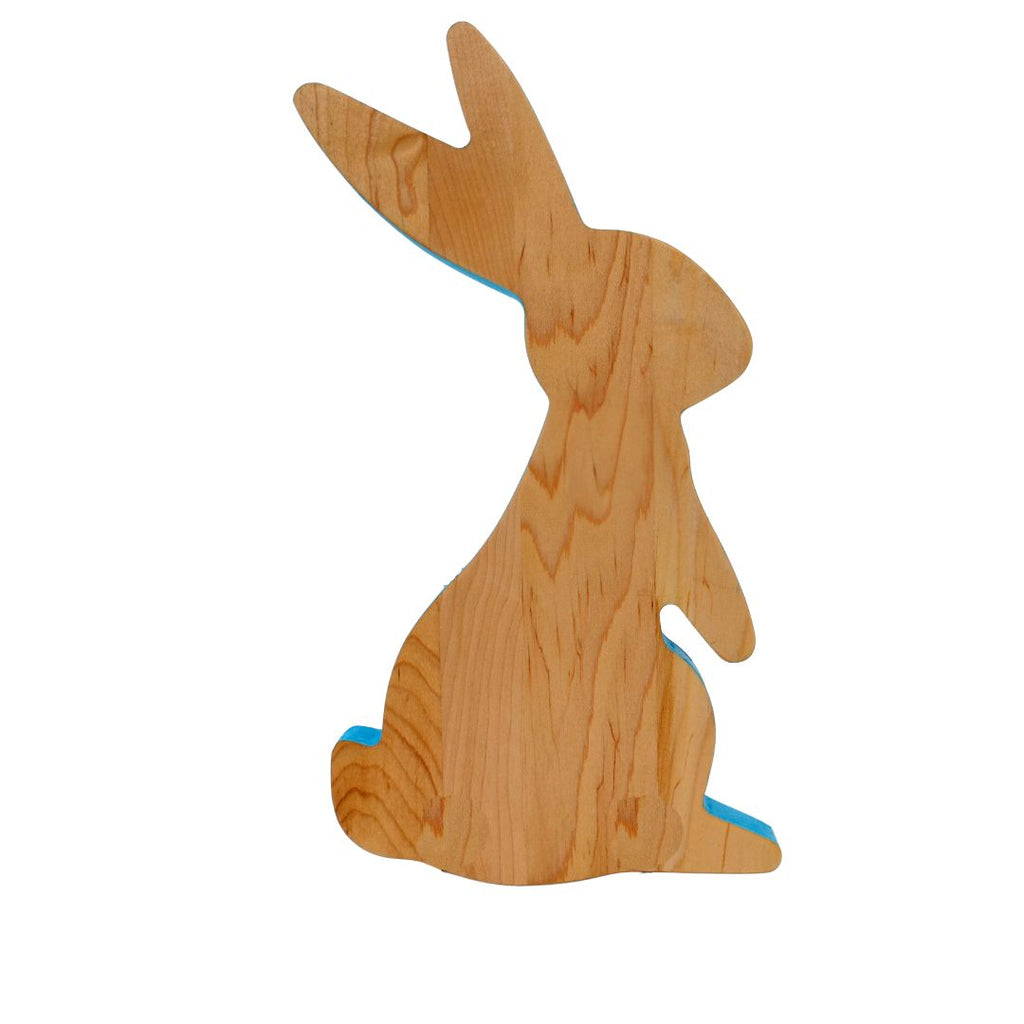 Standing Wood Bunny Board with Blue Milk Paint Outline_1