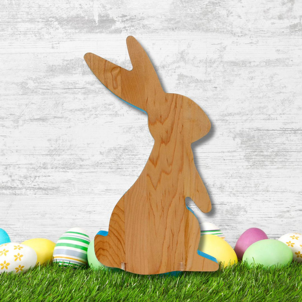 Standing Wood Bunny Board with Blue Milk Paint Outline_lifestyle