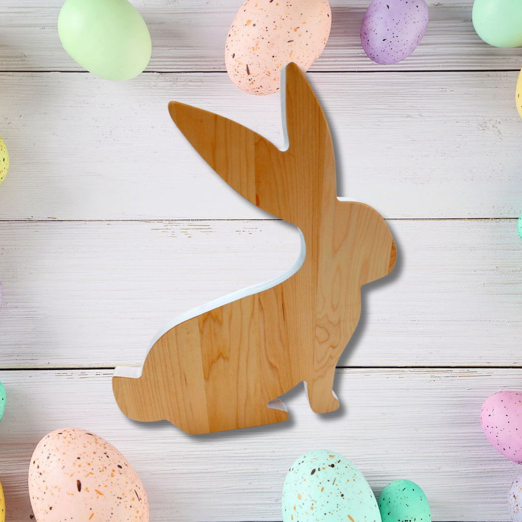Hopping Wood Bunny Board with White Milk Paint Outline_lifestyle
