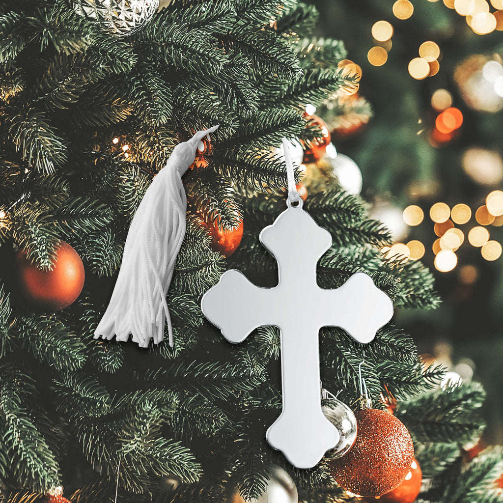 Cross Ornament W/white Tassel 4.5 X 3