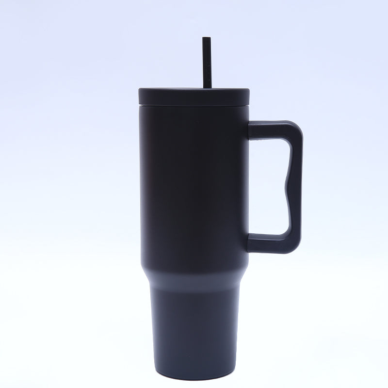 40 oz. Stainless Steel Modern Tumbler with Handle & Straw - Black