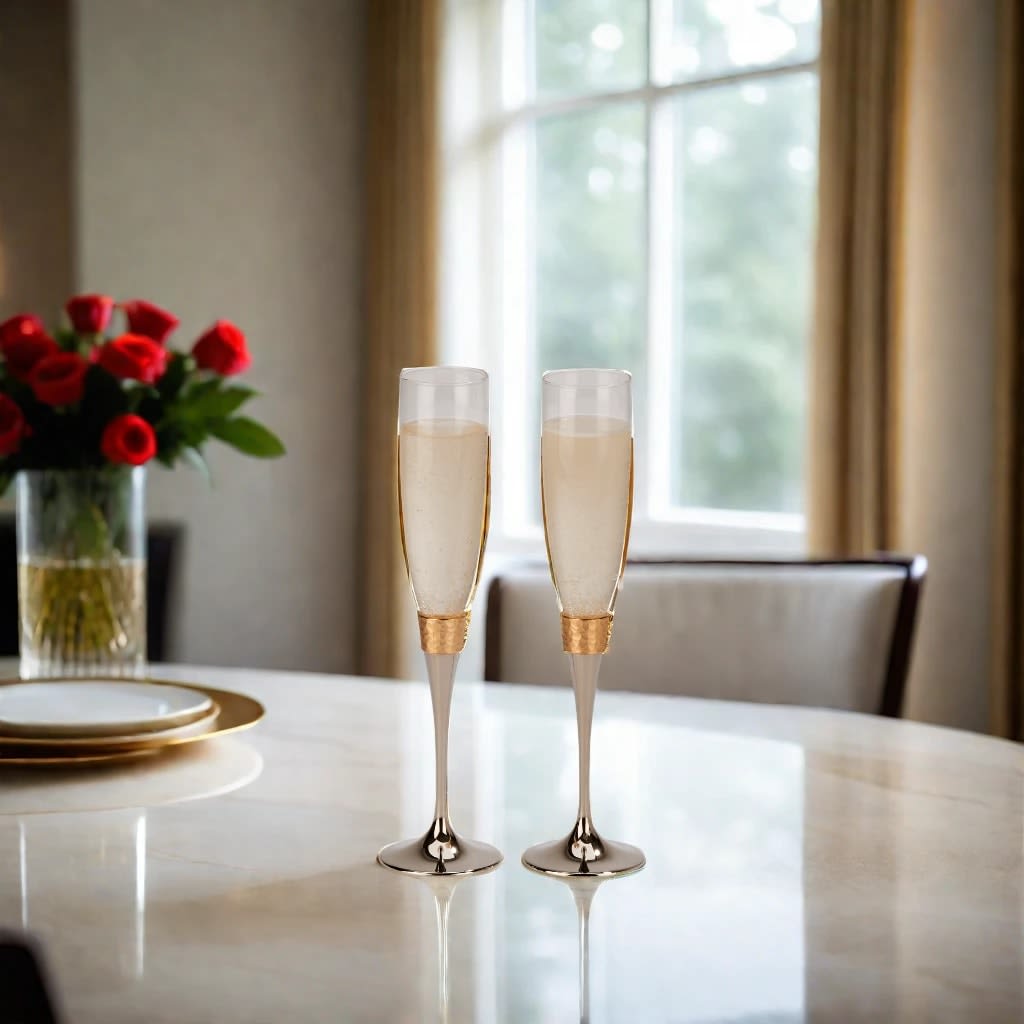 Hammered Gold Band Champagne Flutes Set