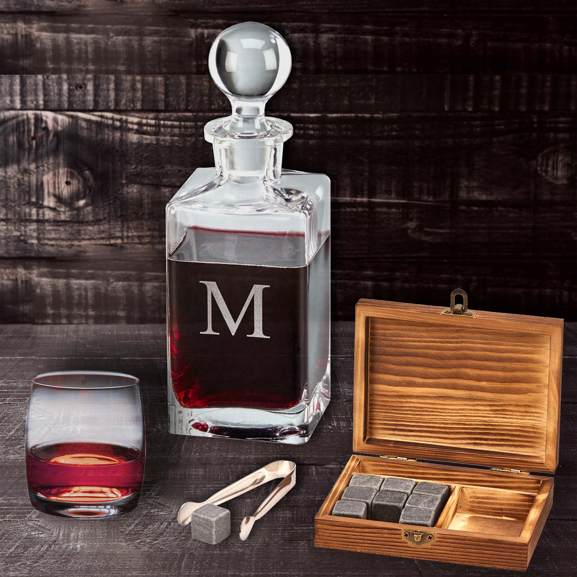 Wood Box Whiskey Stone Set