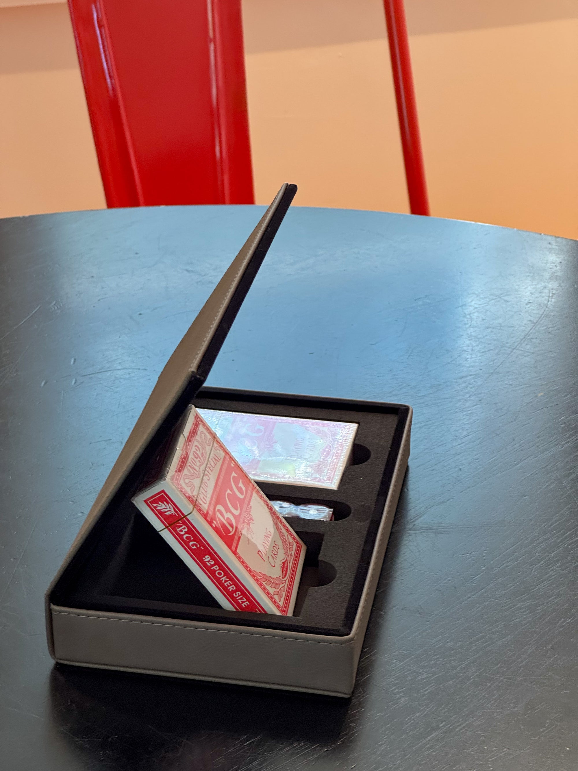 Leatherette 2 Card Deck Set, Grey 5" X 7.75"