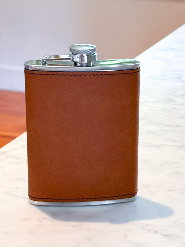 Leatherette Flask Caramel 8 Oz Cap