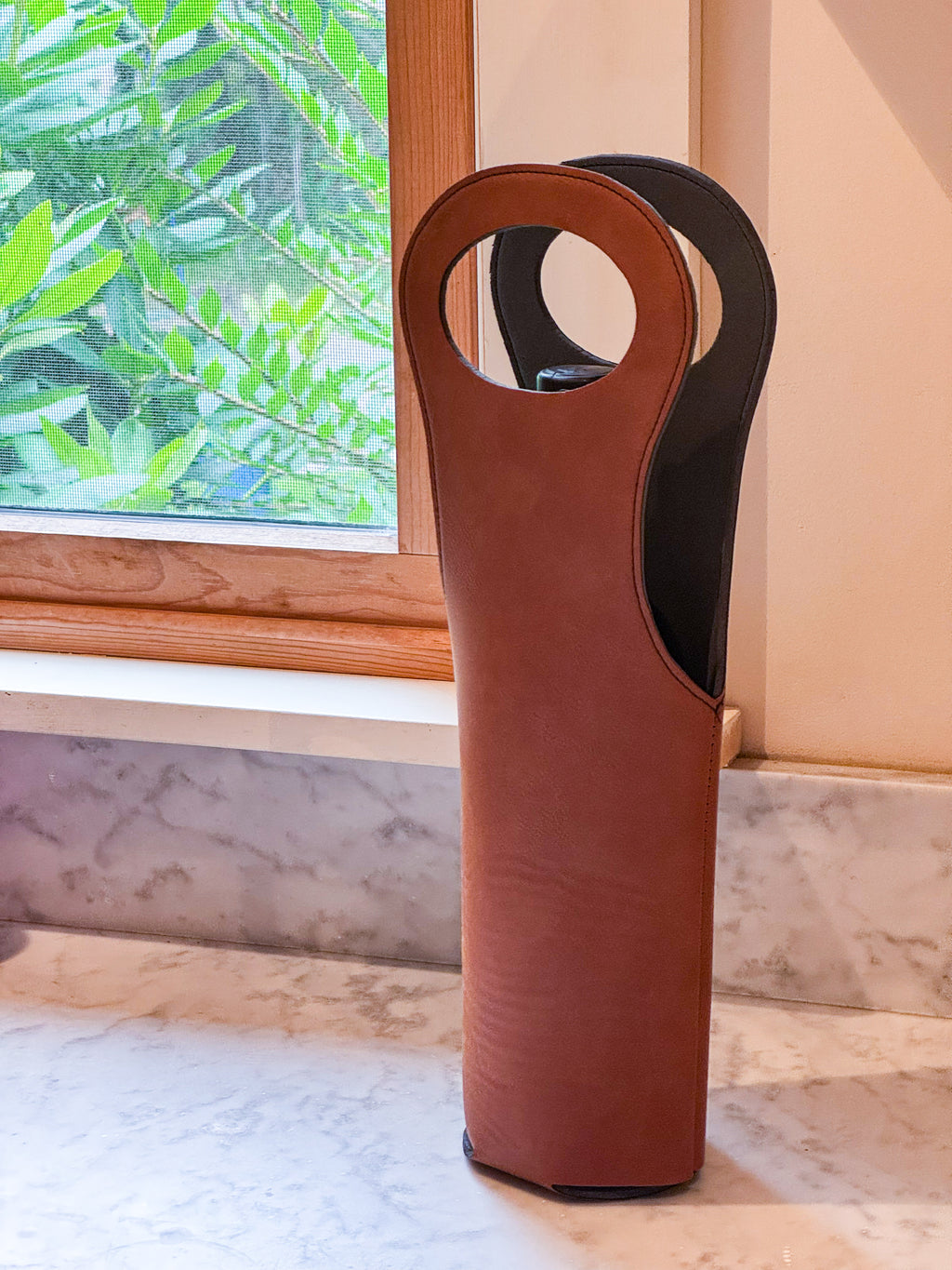 Leatherette Wine Holder in Caramel - 14.5"