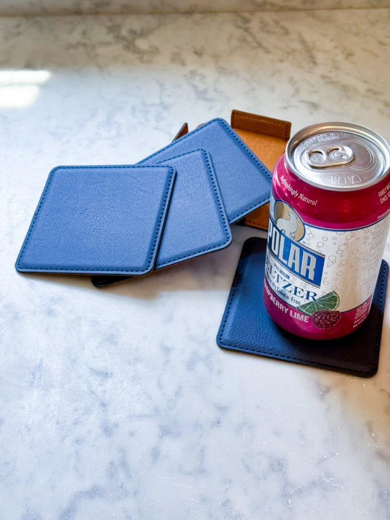 Set Of 4 Leatherette Coasters - Navy