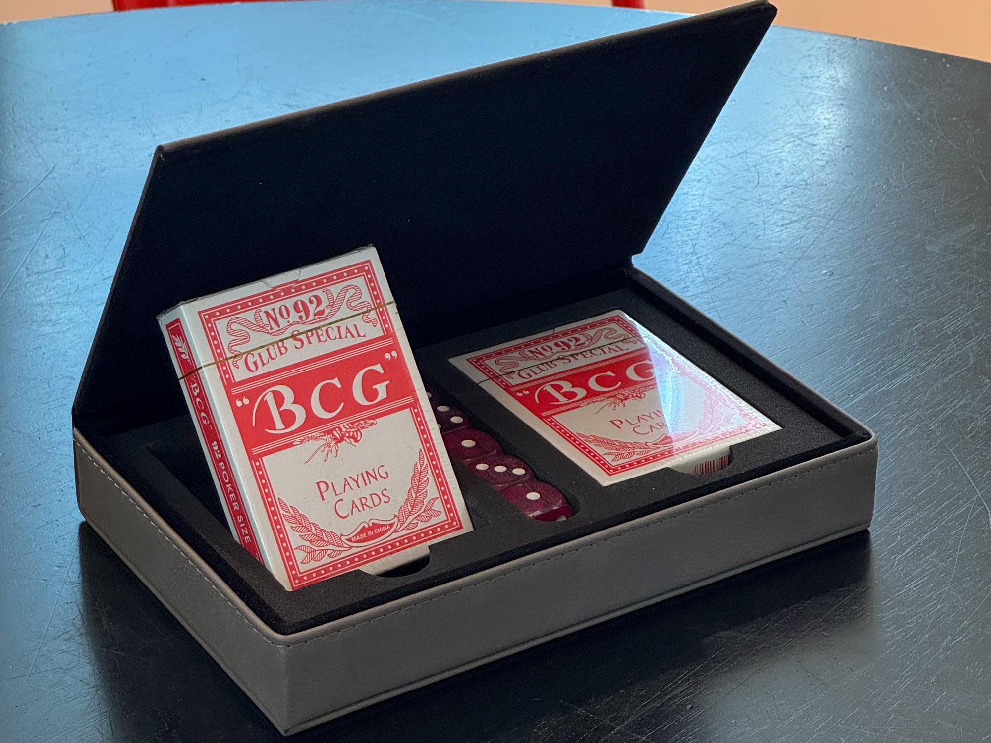 Leatherette 2 Card Deck Set, Grey 5" X 7.75"