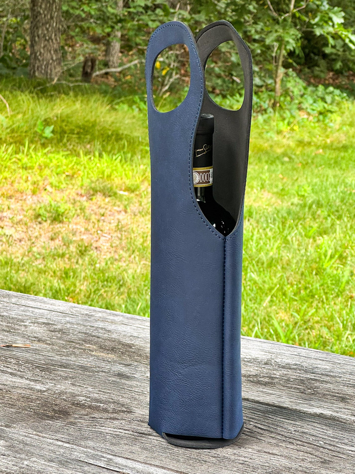 Leatherette Wine Holder in Navy - 14.5"
