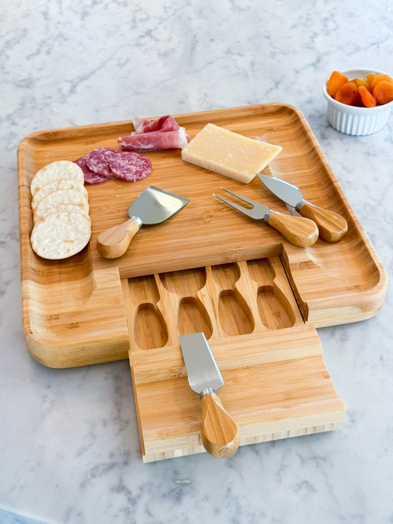 Bamboo 13'' Square Cheese Board with 4 Tools