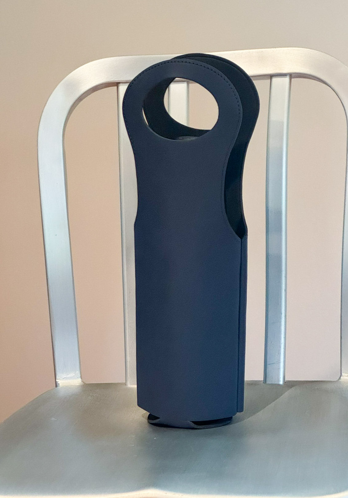 Leatherette Wine Holder in Navy - 14.5"