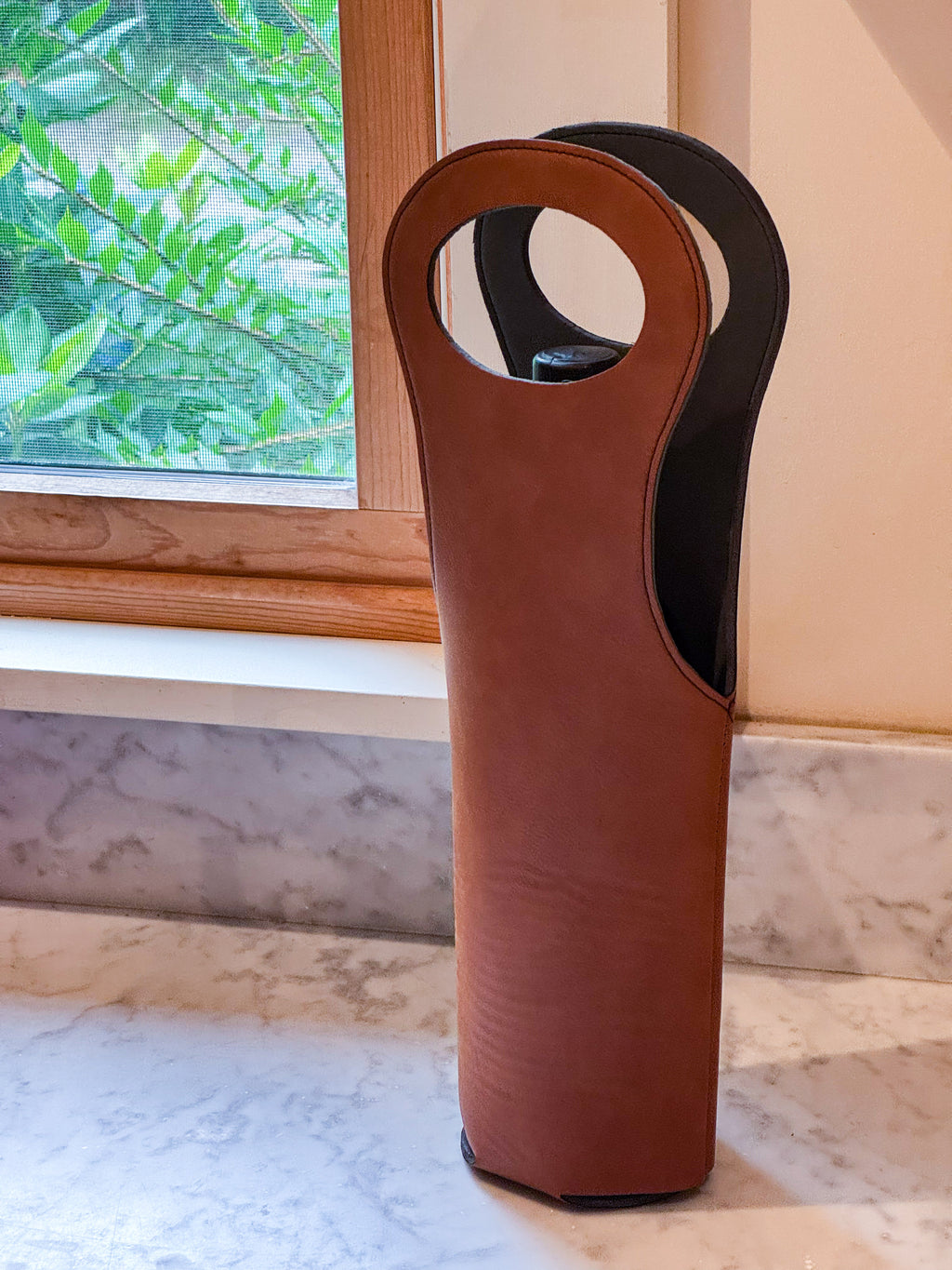 Leatherette Wine Holder in Caramel - 14.5"