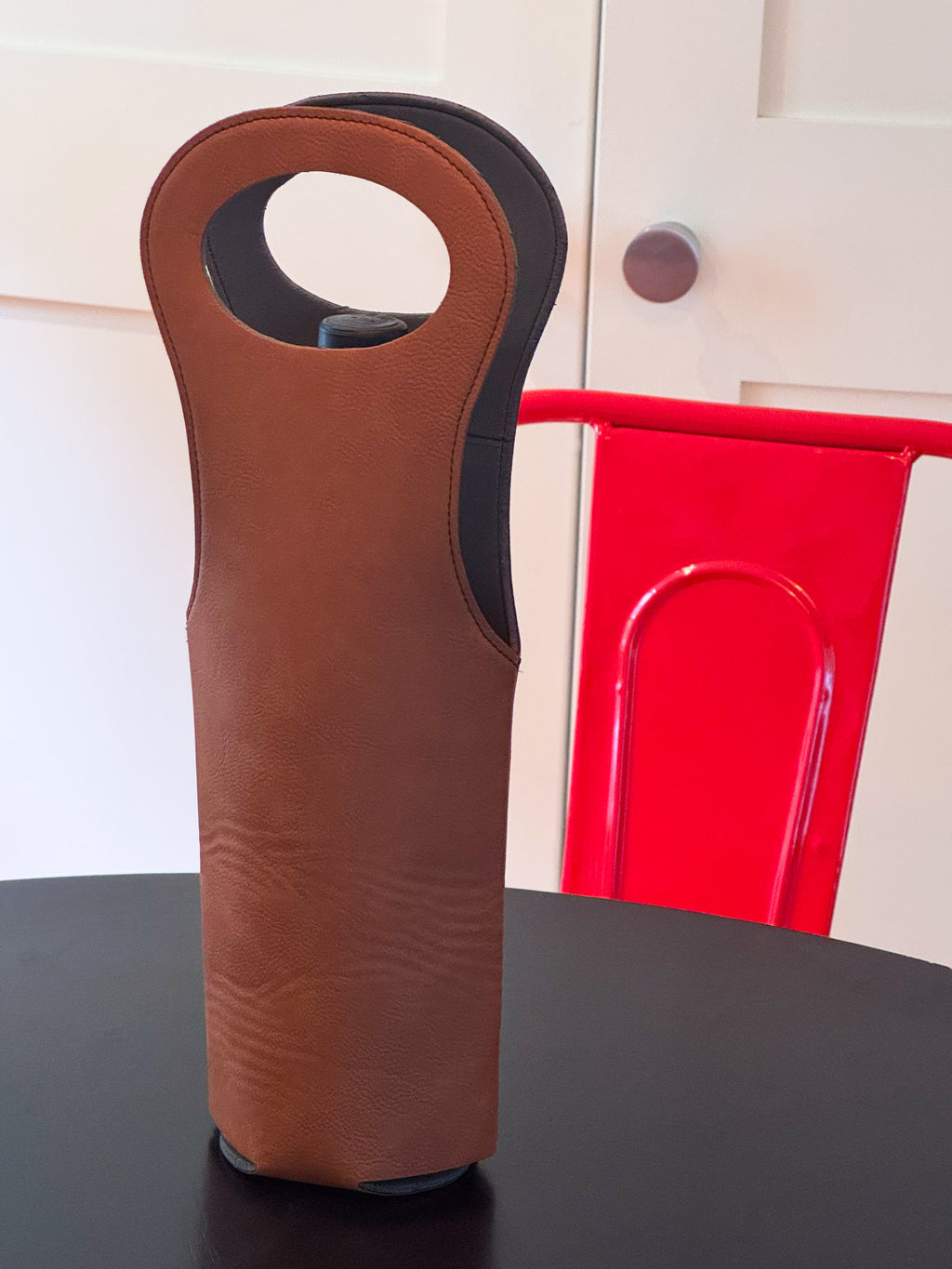 Leatherette Wine Holder in Caramel - 14.5"