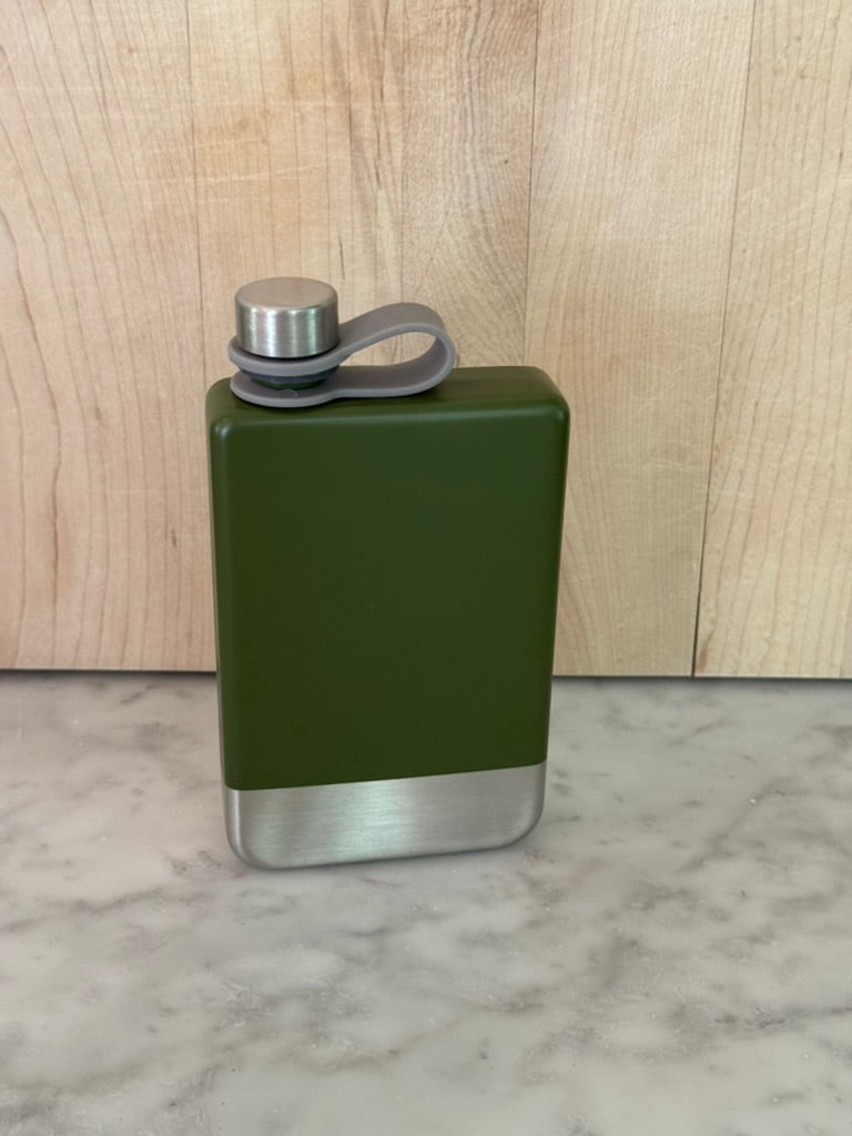 8 oz Green Stainless Steel Flask with Silver Bottom
