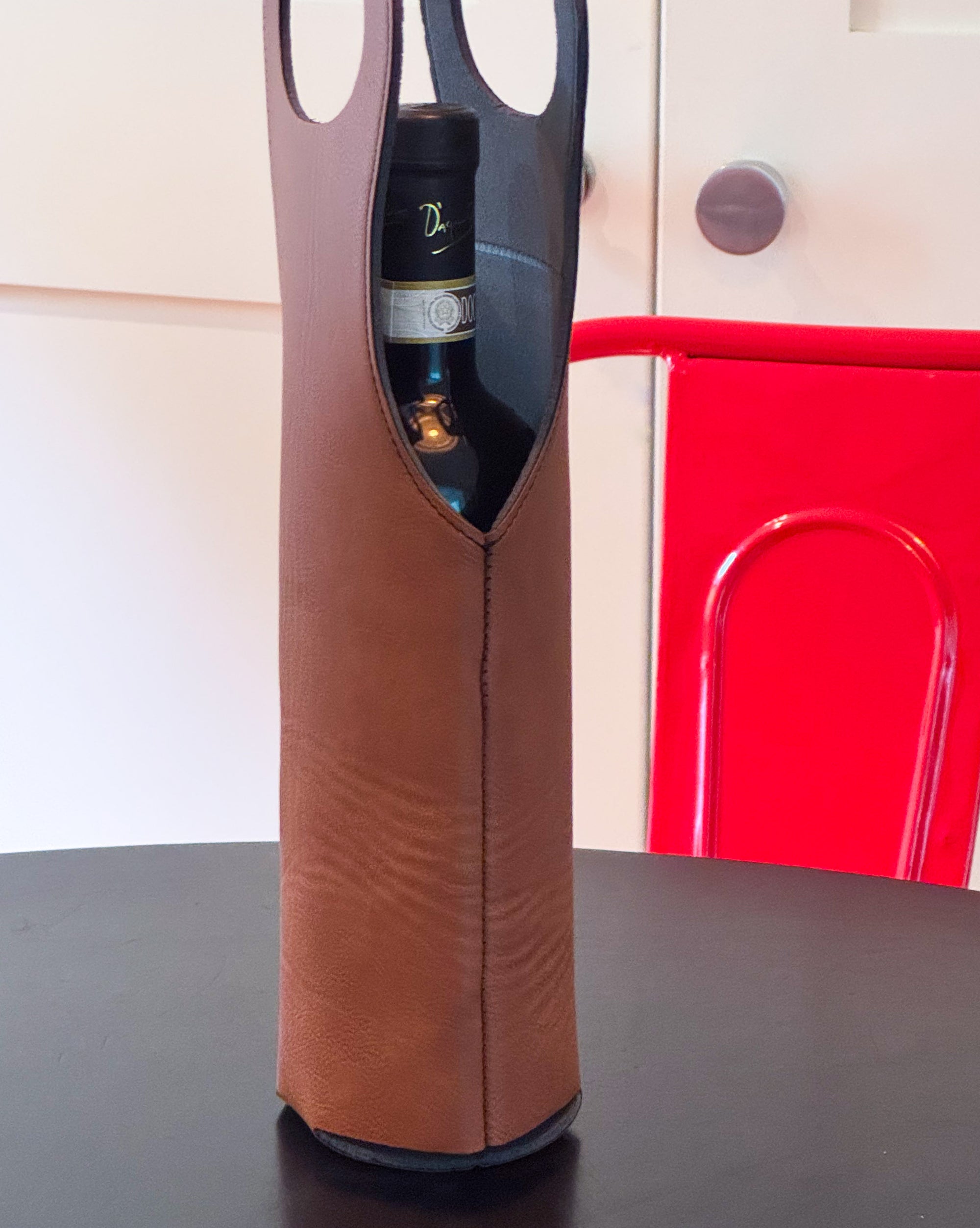 Leatherette Wine Holder in Caramel - 14.5"